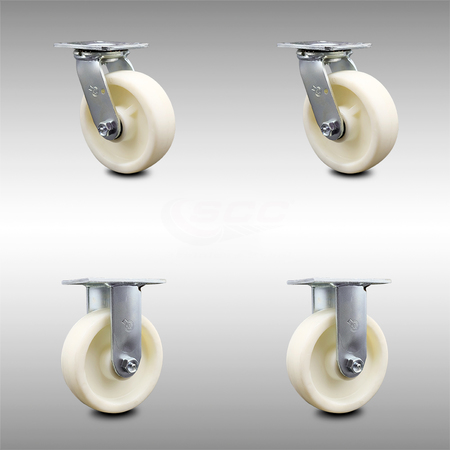 SERVICE CASTER 6 Inch Stainless Steel Nylon Caster Set with Ball Bearings 2 Swivel 2 Rigid SCC SCC-SS30S620-NYB-2-R-2